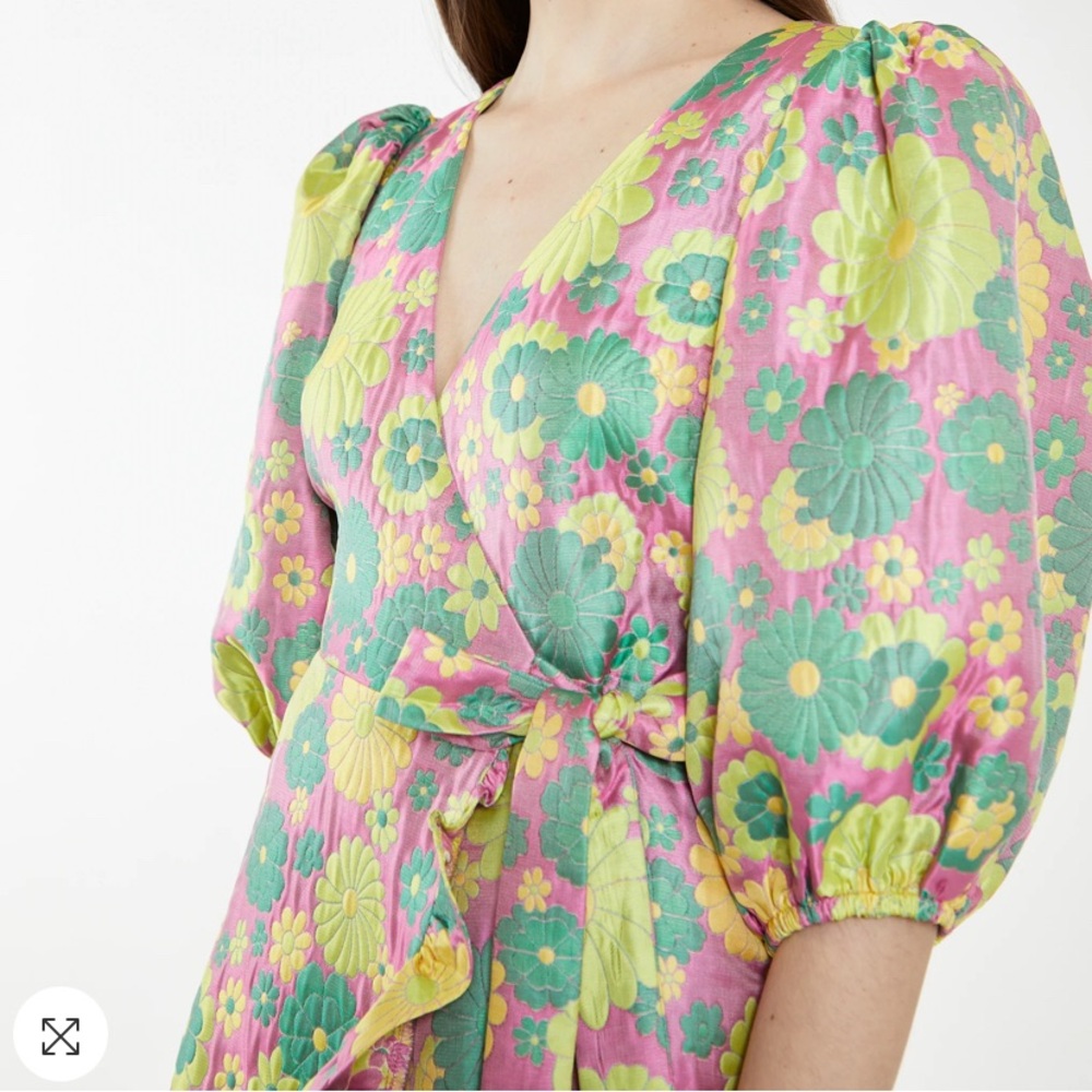 Glamorous Flower Jacquard Wrap Mini Dress